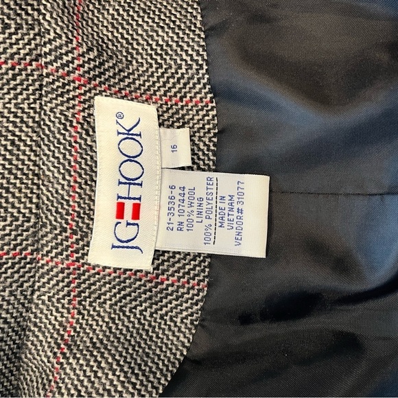 Vintage JG Hook Women's 100% Wool Gray Red Plaid Blazer - Picture 5 of 7